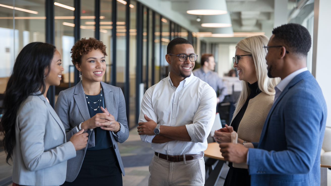 Diverse group of Dallas professionals in modern office setting