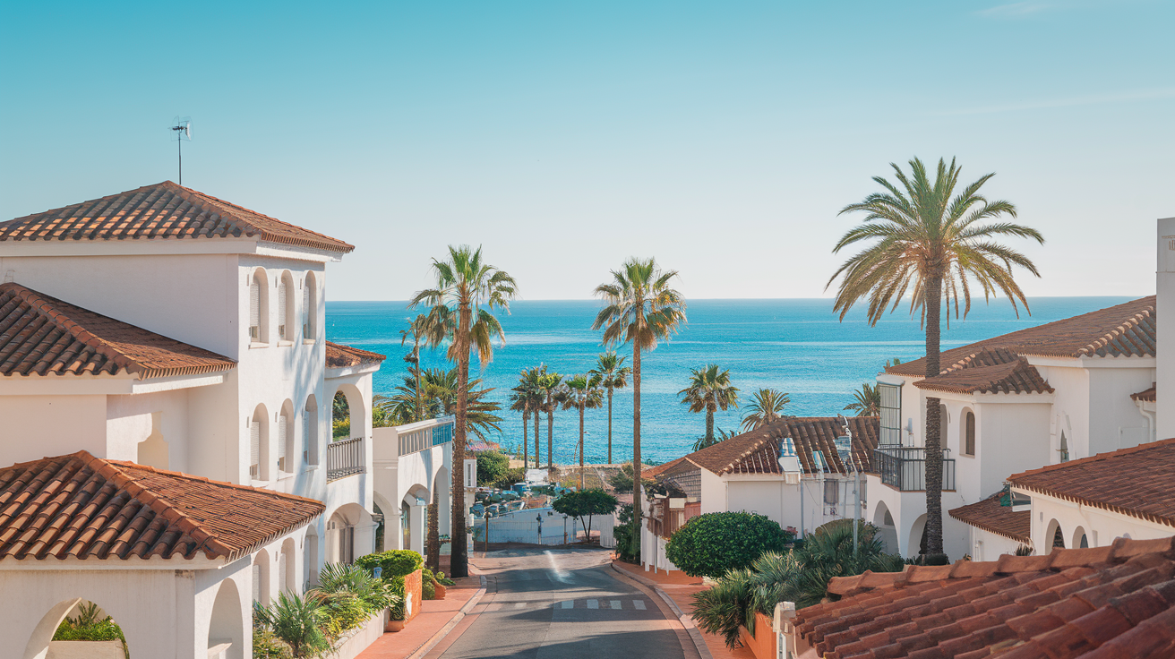 Scenic view of a Spanish coastal town with Mediterranean architecture
