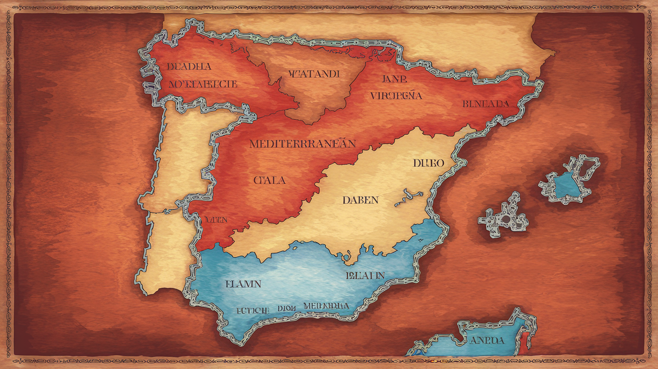 Map of Spain showing different regions and their linguistic characteristics