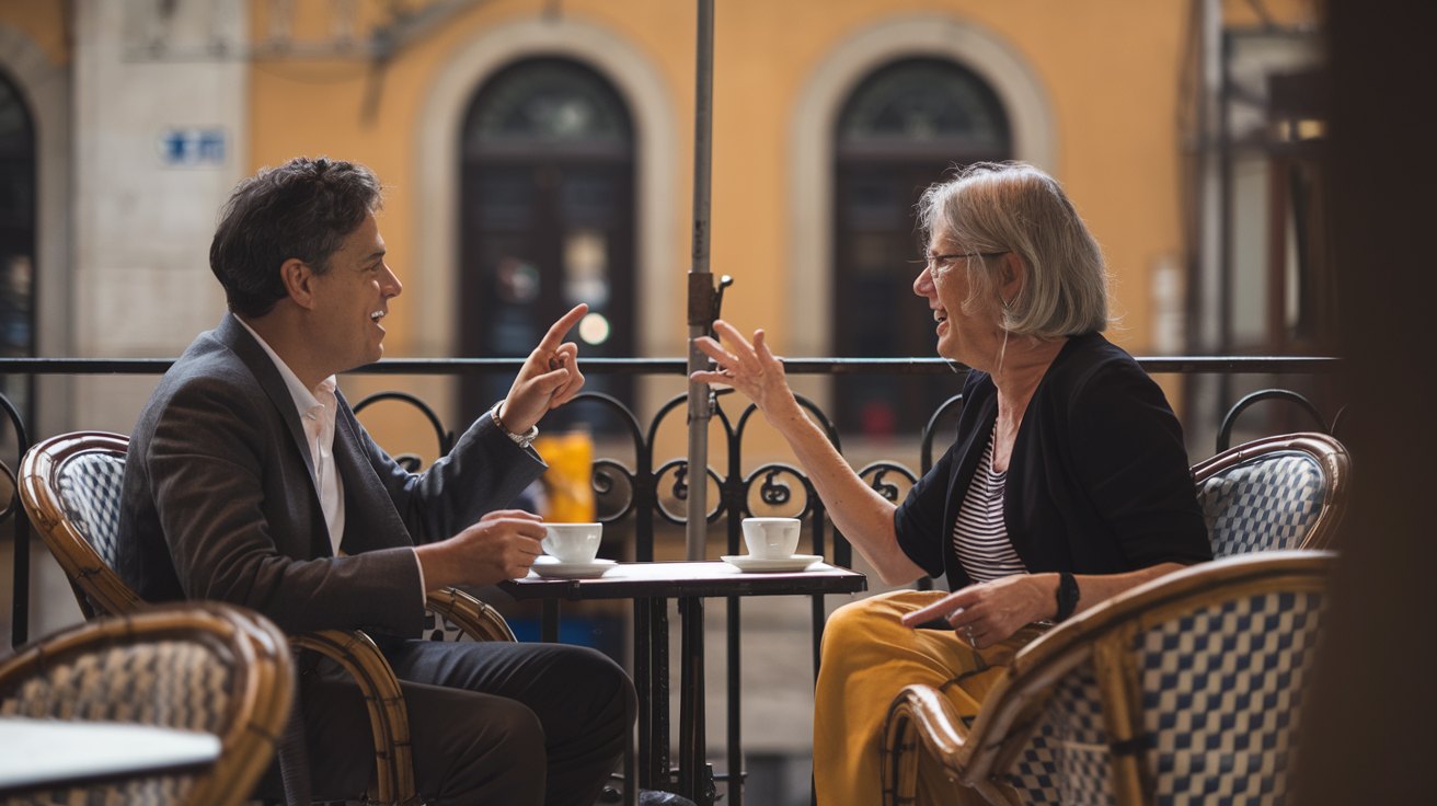 Two people having a conversation in Spanish